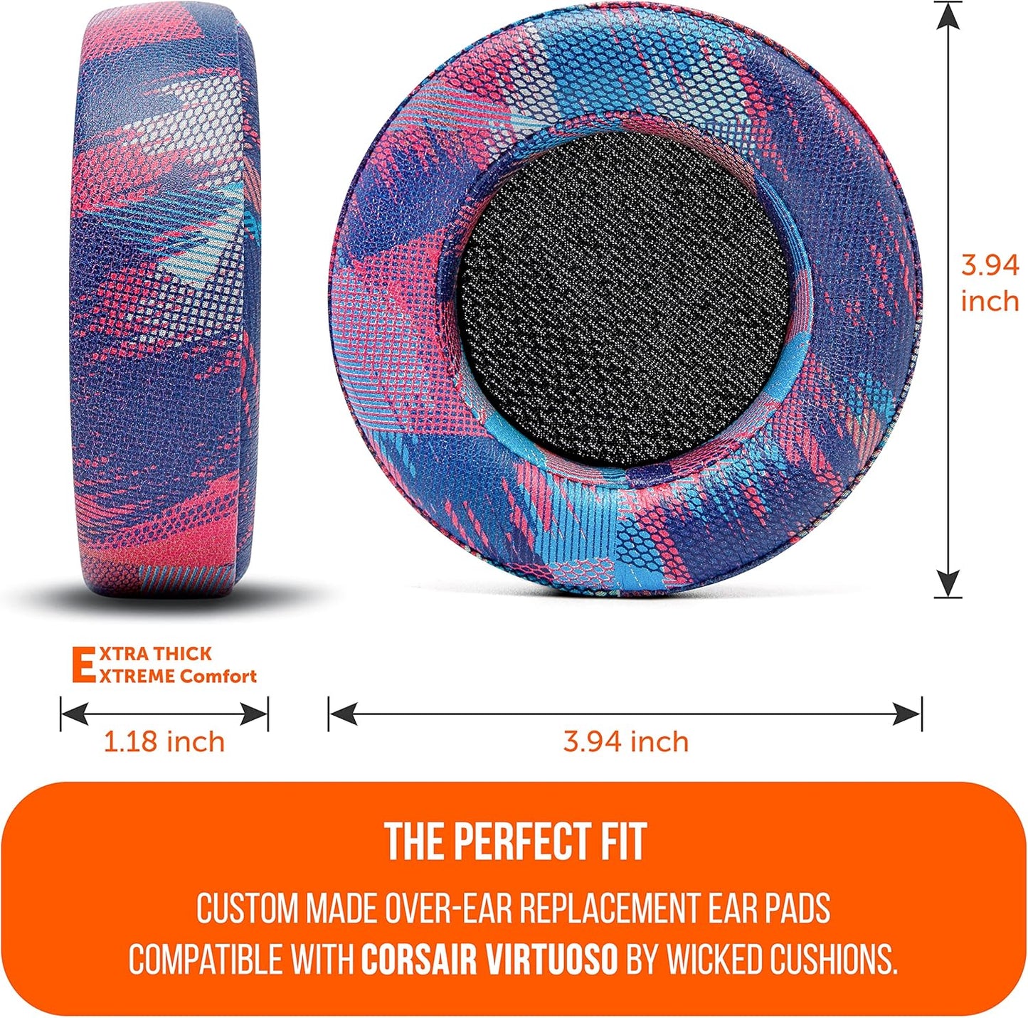 WC Upgraded Replacement Earpads for Corsair Virtuoso RGB Wireless Gaming Headset Made by Wicked Cushions | Improved Durability, Thickness, Softer Leather, and Sound Isolation | (Geo Grey)