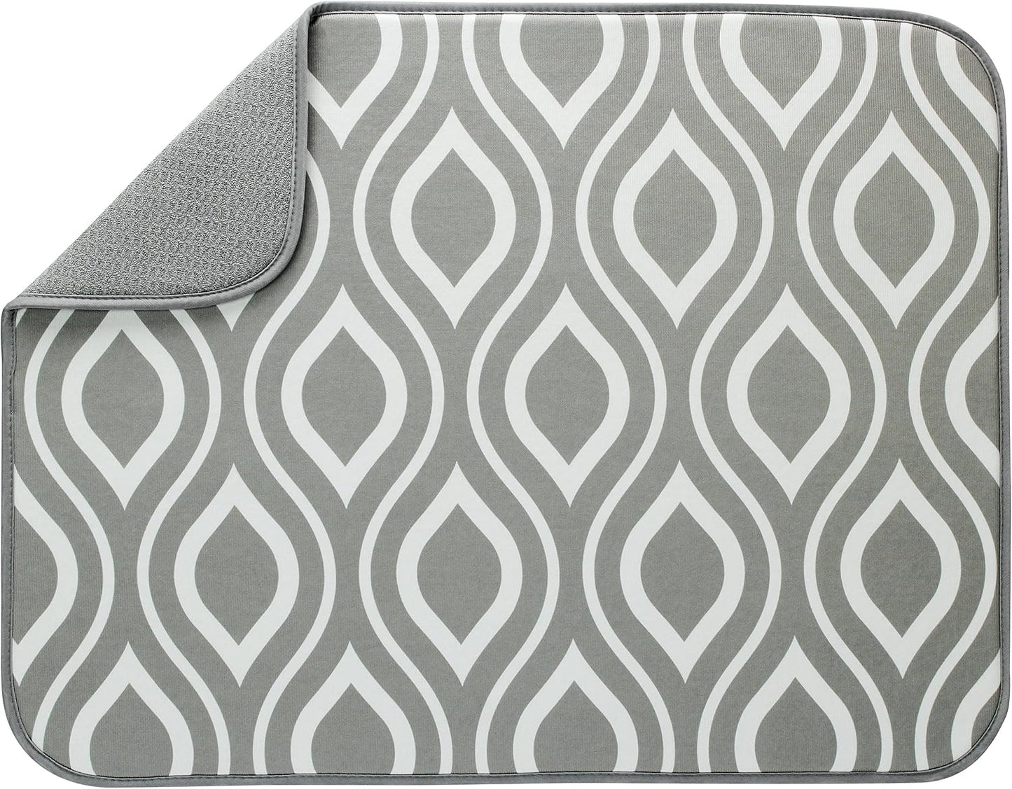 S&T INC. Absorbent, Reversible XL Microfiber Dish Drying Mat for Kitchen, 18 Inch x 24 Inch, Pewter Gray Trellis