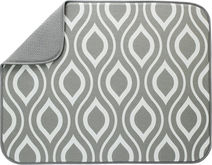 S&T INC. Absorbent, Reversible XL Microfiber Dish Drying Mat for Kitchen, 18 Inch x 24 Inch, Pewter Gray Trellis