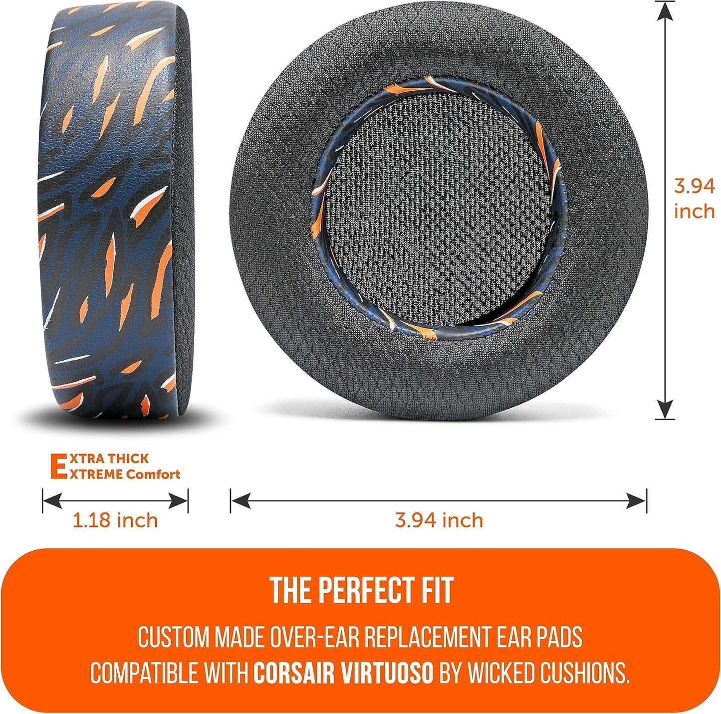 WC Freeze Virtuoso - Hybrid Fabric Cooling Gel Replacement Earpads for Corsair Virtuoso Gaming Headset, Made by Wicked Cushions, Improved Durability, Thickness and Sound Isolation | Gold Marble