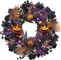 Valery Madelyn Halloween Wreath for Front Door with Lights, 18inch Pre-Lit Jack-o'-Lantern Pumpkin Wreath Halloween Decorations for Centerpiece Window Indoor Party Holiday Wall Home Decor