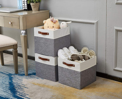 DECOMOMO Fabric Cube Storage Bin - Storage Baskets for Shelves, Kallax (Grey & White, 13 inch Cube) - 4 Pack