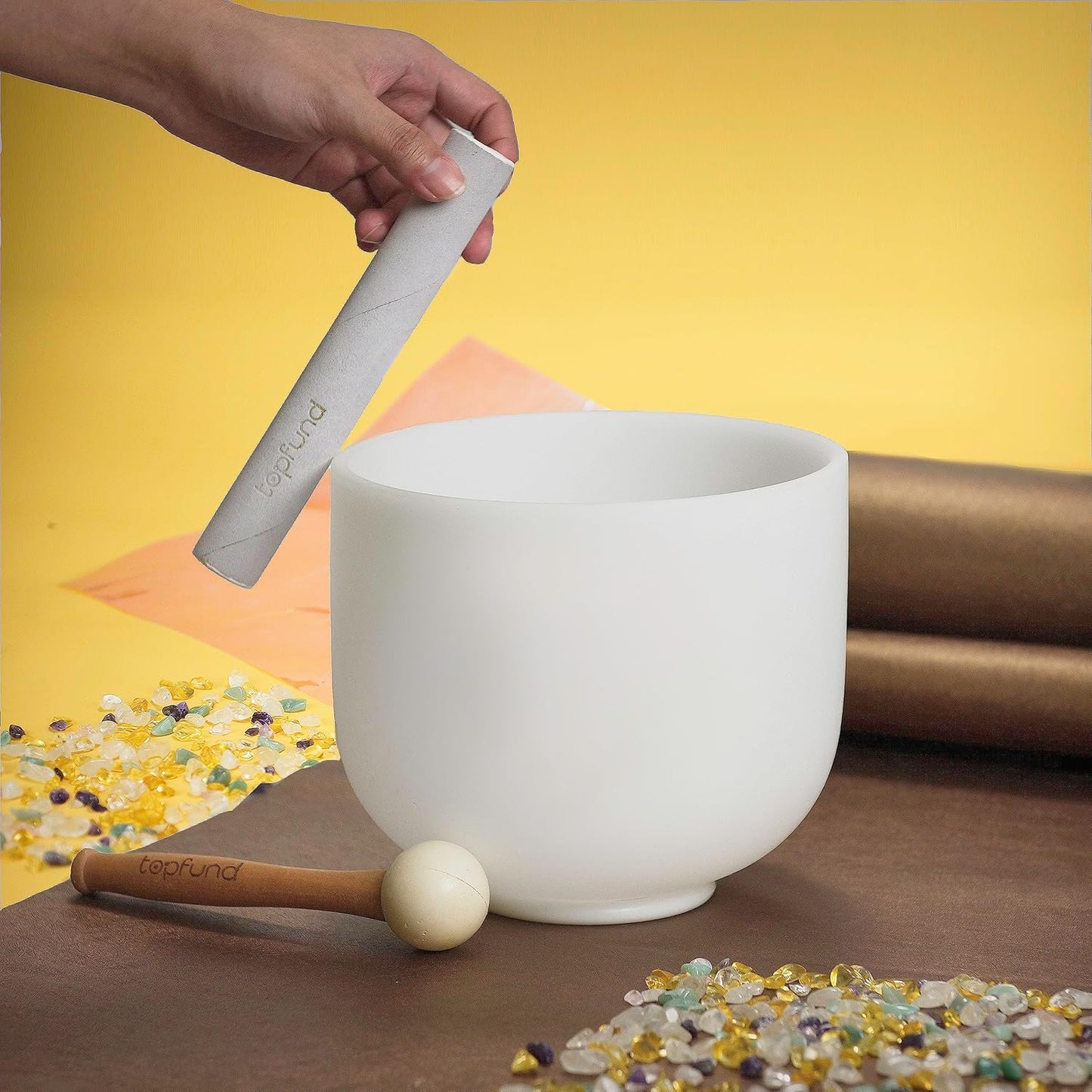 TOPFUND F Note Crystal Singing Bowl Heart Chakra 8 inch with Heavy Duty Carrying Case and Suede Striker