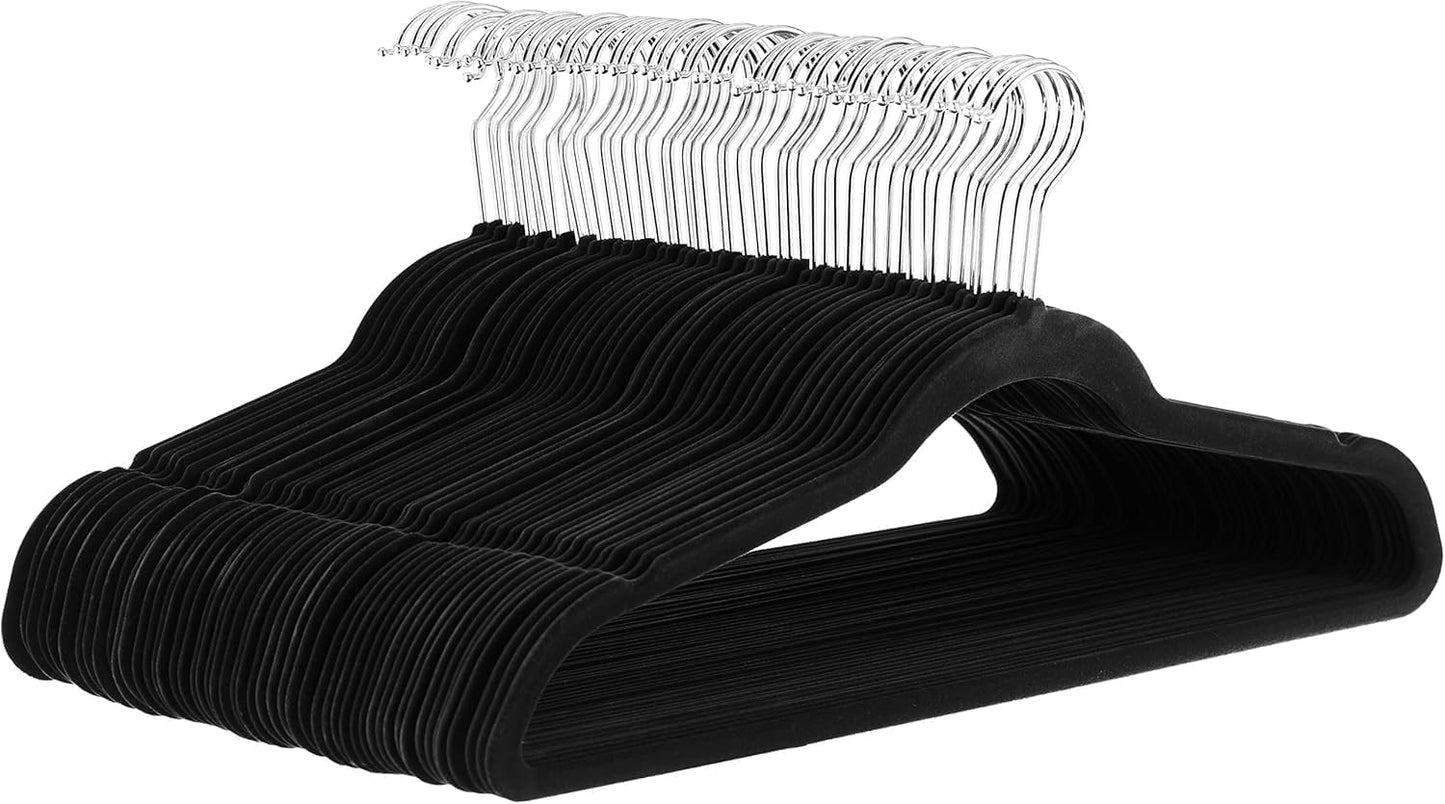 Velvet Suit Hangers 30-Pack | Black Non-Slip Slim Clothes Hangers | Space Saving Velvet Coat & Shirt Hangers | Heavy-Duty Plastic Closet Organizer