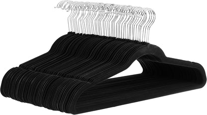 Velvet Suit Hangers 30-Pack | Black Non-Slip Slim Clothes Hangers | Space Saving Velvet Coat & Shirt Hangers | Heavy-Duty Plastic Closet Organizer