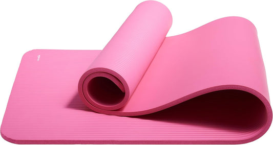 Thick Exercise Yoga Mat with Carrying Strap | 1/2-Inch Extra Thick Non-Slip Fitness Mat | Foam Workout Mat for Yoga, Pilates & Home Exercise | Pink