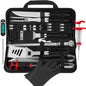 26-Piece BBQ Grilling Accessories Kit | Heavy-Duty Stainless Steel Grill Tool Set with Thermometer, Glove & Portable Canvas Storage Bag | Black