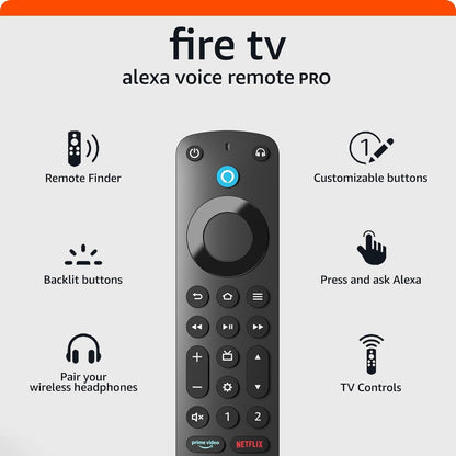 Fire TV Alexa Voice Remote Pro (Newest Model) | Backlit Buttons | Remote Finder | Voice Control | TV Power & Volume Controls | Includes 2 AAA Batteries