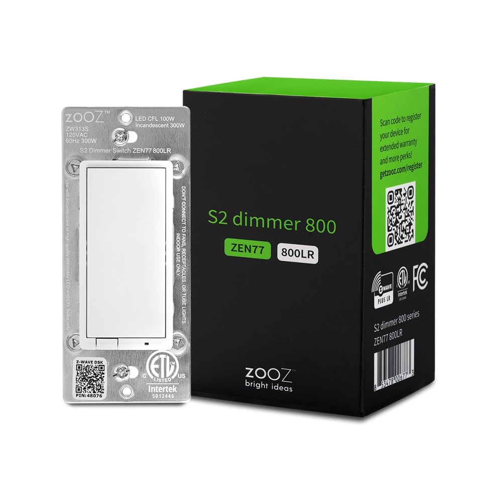 800 Series Z-Wave Long Range S2 Dimmer Switch ZEN77 800LR | Smart LED Dimmer | 3-Way & 4-Way Compatible | White
