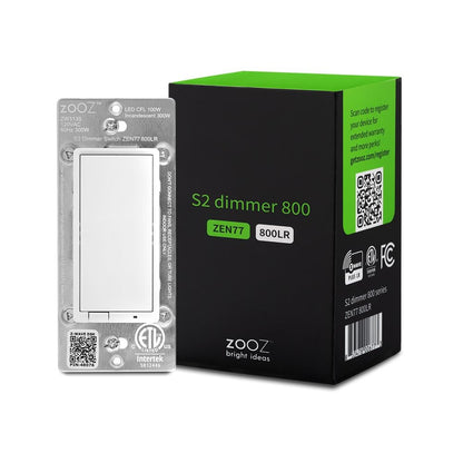 800 Series Z-Wave Long Range S2 Dimmer Switch ZEN77 800LR | Smart LED Dimmer | 3-Way & 4-Way Compatible | White