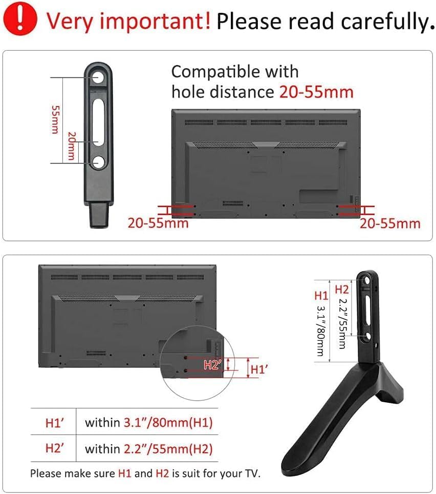 Heavy Duty TV Stand Base for 32-65 Inch Flat Screen TVs | Tabletop Replacement Legs | Black Steel | 35kg Capacity | 2-Pack