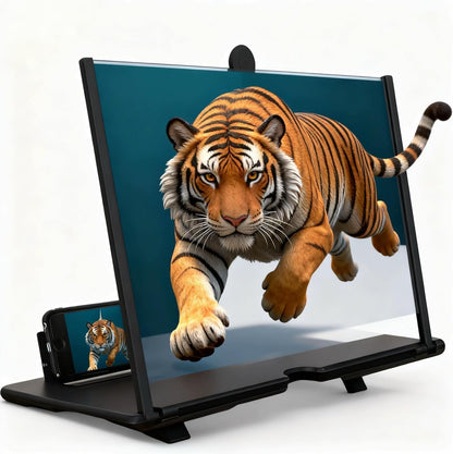 10-Inch Mobile Phone Screen Magnifier | 3-4X HD Smartphone Screen Amplifier | Foldable Desktop Movie Viewer | Universal Phone Stand | Black