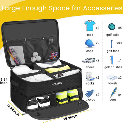 2-Layer Golf Trunk Organizer for Car | Waterproof Golf Storage Locker with Ventilated Shoe Compartment | Adjustable 5-Divider Organizer | Standard Black