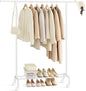 Heavy Duty Extendable Rolling Garment Rack with Wheels | Adjustable Metal Clothes Rack | Portable Clothing Organizer | Cloud White