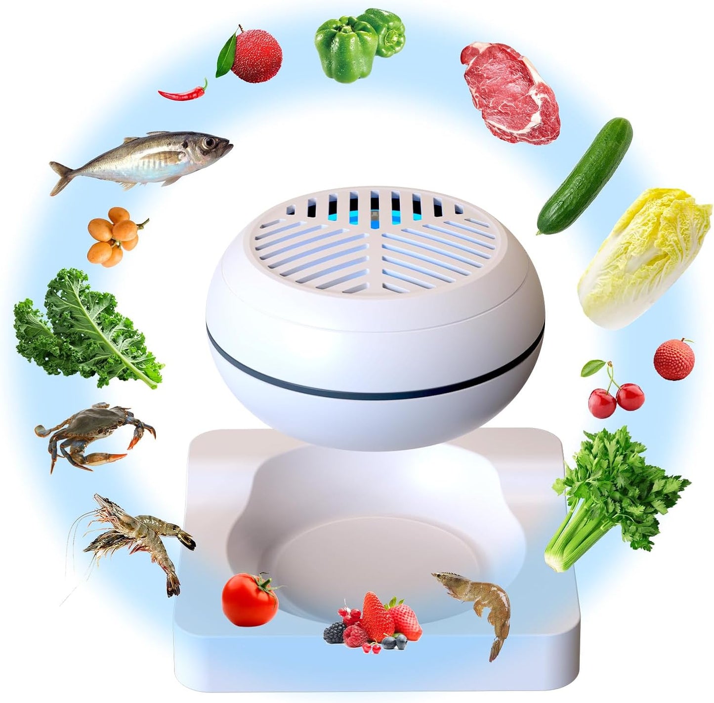 Fruit & Vegetable Washing Machine – Portable Wireless Food Purifier with OH-Ion Purification Technology, USB Rechargeable, IPX7 Waterproof, White