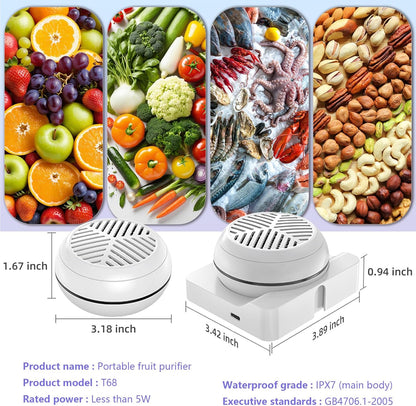 Fruit & Vegetable Washing Machine – Portable Wireless Food Purifier with OH-Ion Purification Technology, USB Rechargeable, IPX7 Waterproof, White