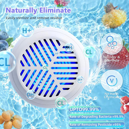Fruit & Vegetable Washing Machine – Portable Wireless Food Purifier with OH-Ion Purification Technology, USB Rechargeable, IPX7 Waterproof, White