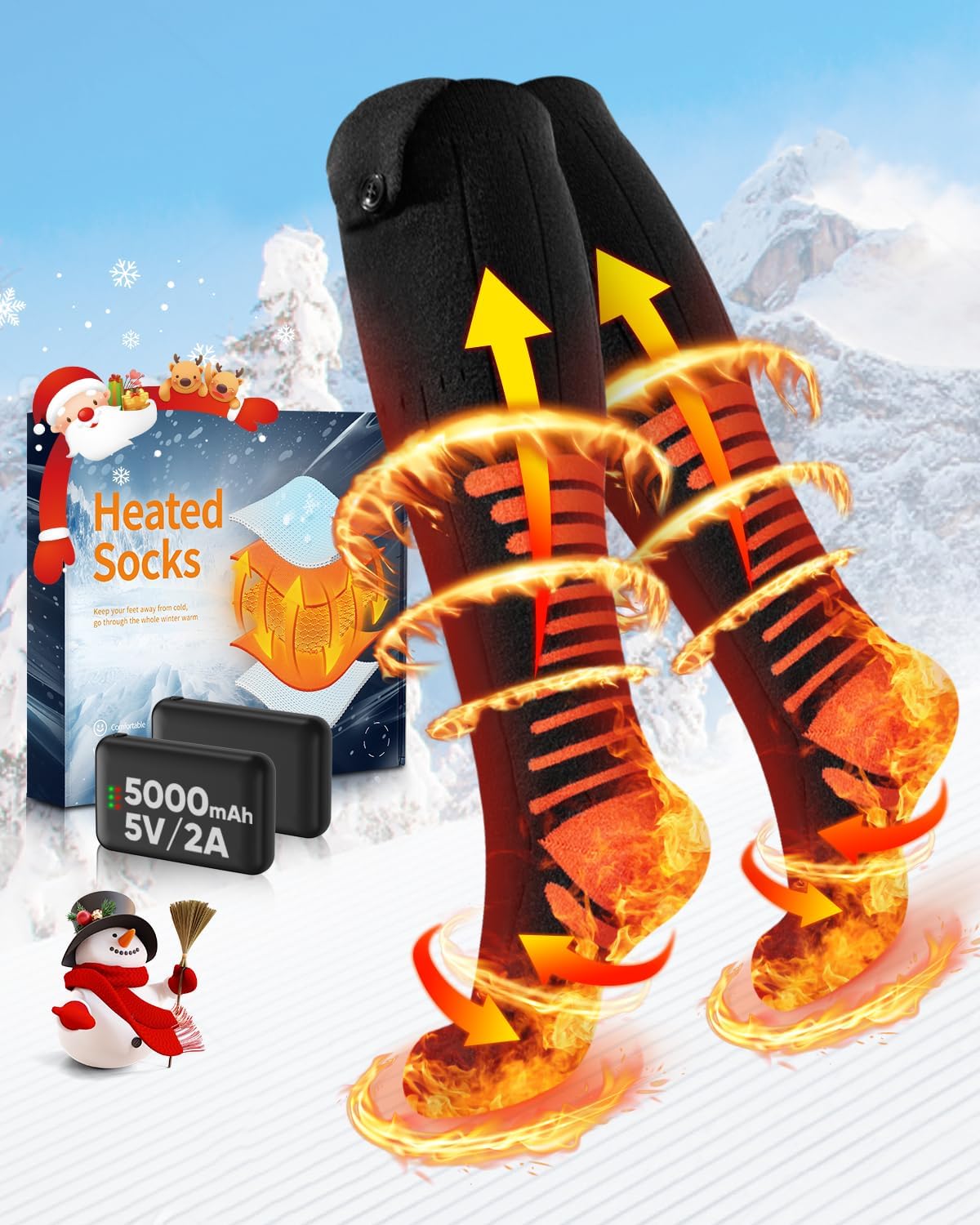 Purilite Select Electric Heated Socks | Rechargeable Thermal Heated Socks with 3-Level Temperature Control | Breathable Cotton 5000mAh Foot Warmer for Winter