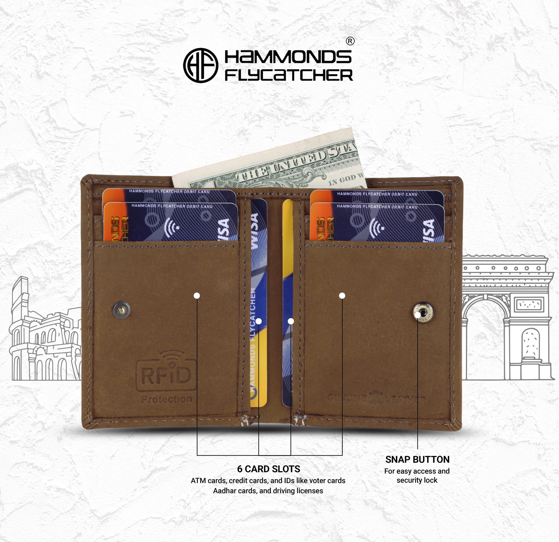 HAMMONDS FLYCATCHER Men's Premium Handcrafted Wallet – 100% Pure Cow Leather Bi-Fold Wallet with Signature Gift Box - PuriLite