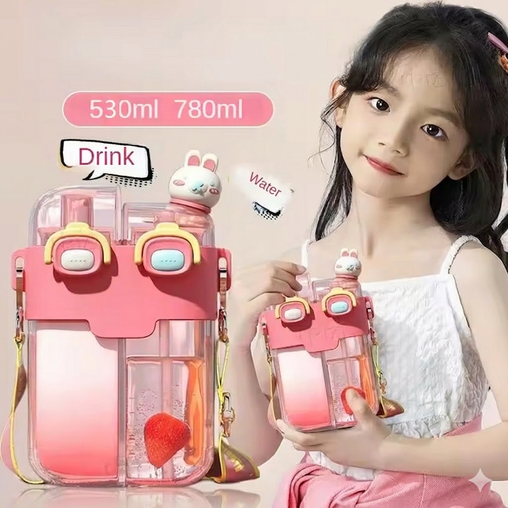 Purilite Select Kids Dual Drink Water Bottle with Straw – BPA-Free Portable Two-Compartment Water Cup with Strap for School, Travel and Outdoor Use - PuriLite