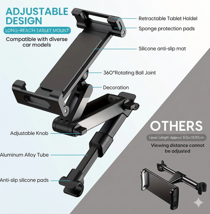 Purilite Select Universal Car Headrest Tablet Mount – 360° Adjustable Backseat Phone & Tablet Holder for Hands-Free Travel Entertainment - PuriLite