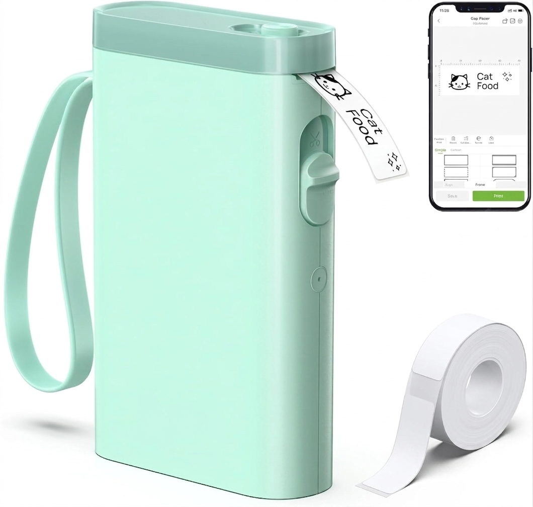 Portable Bluetooth Label Maker Machine with Tape – Wireless Thermal Sticker Printer with Built-in Cutter for Home, Office and Storage Organization - PuriLite