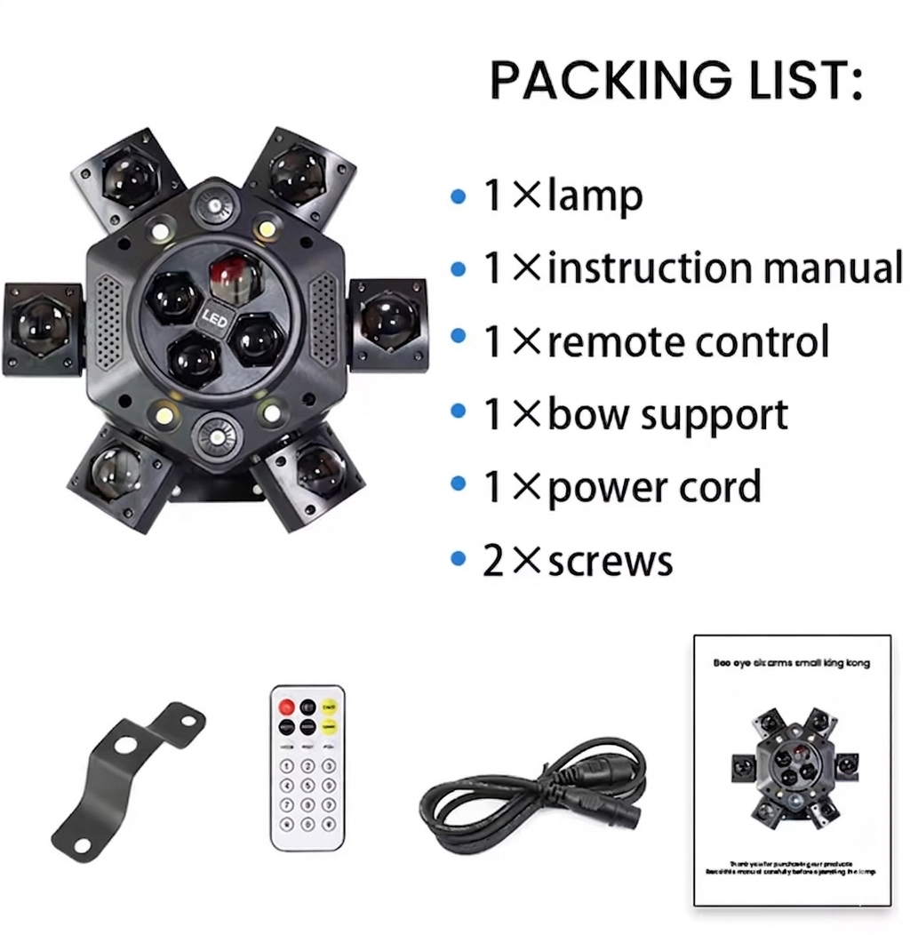 Purilite Select 150W LED Moving Head Stage Light – 6-Arm RGBW Bee Eye DJ Lighting with DMX512 Control for Club, Party & Event Effects - PuriLite