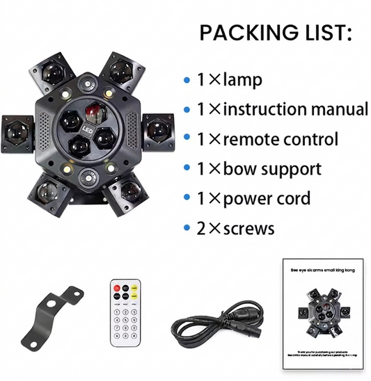 Purilite Select 150W LED Moving Head Stage Light – 6-Arm RGBW Bee Eye DJ Lighting with DMX512 Control for Club, Party & Event Effects - PuriLite