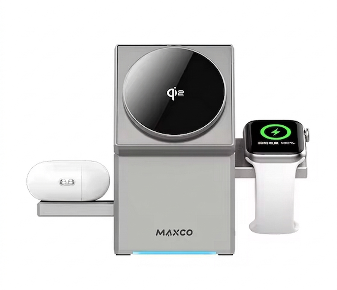 Purilite Select 3-in-1 Wireless Charging Station with Auto-Rotating Dock – 15W Fast Magnetic Charger for Phone, Smartwatch, and Earbuds, Foldable Compact Charging Stand - PuriLite