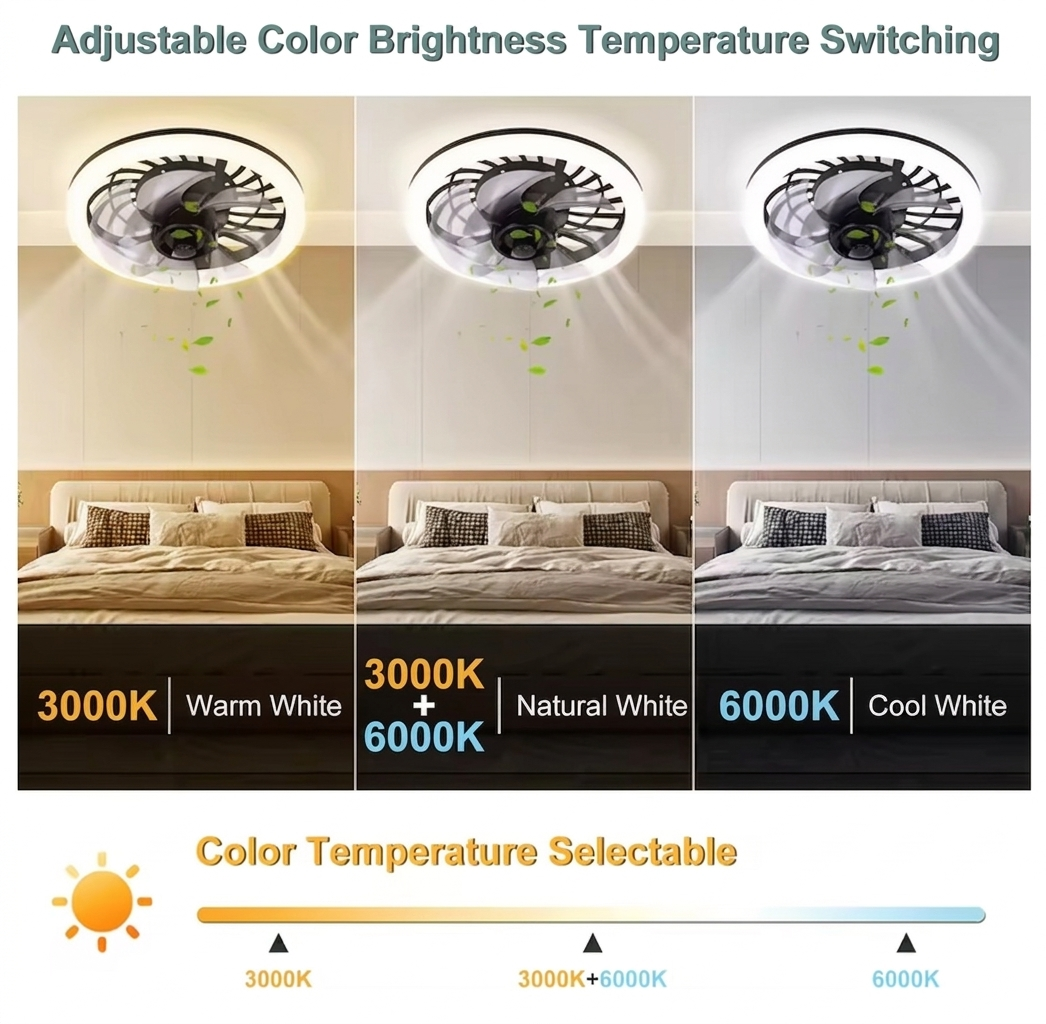 Purilite Select Modern E27 Ceiling Fan Light – Dimmable LED Fan with Remote Control, Quiet Cooling Lamp for Kitchen, Bedroom, and Living Room - PuriLite