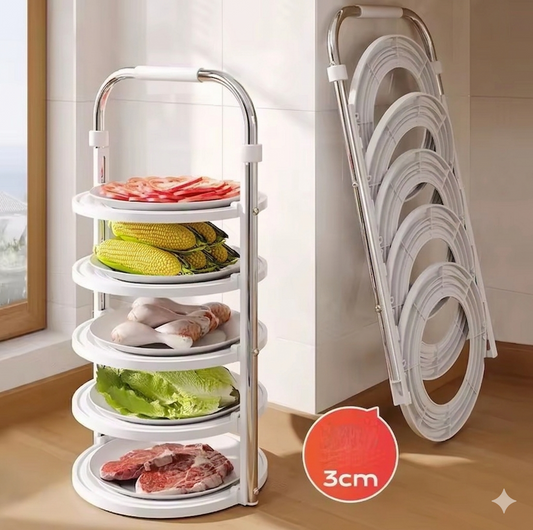 Purilite Select Foldable Kitchen Vegetable Storage Rack Multi Layer Organizer – Space Saving Plastic Storage Shelf for Fruits, Vegetables and Kitchen Essentials - PuriLite