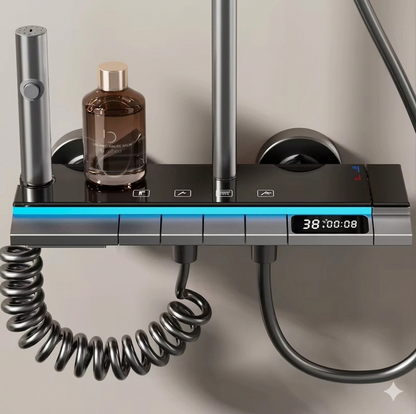 Purilite Select 4-Mode Digital Shower System with Temperature Display – Adjustable Rainfall Wall-Mounted Bathroom Shower Set with Hot and Cold Control - PuriLite