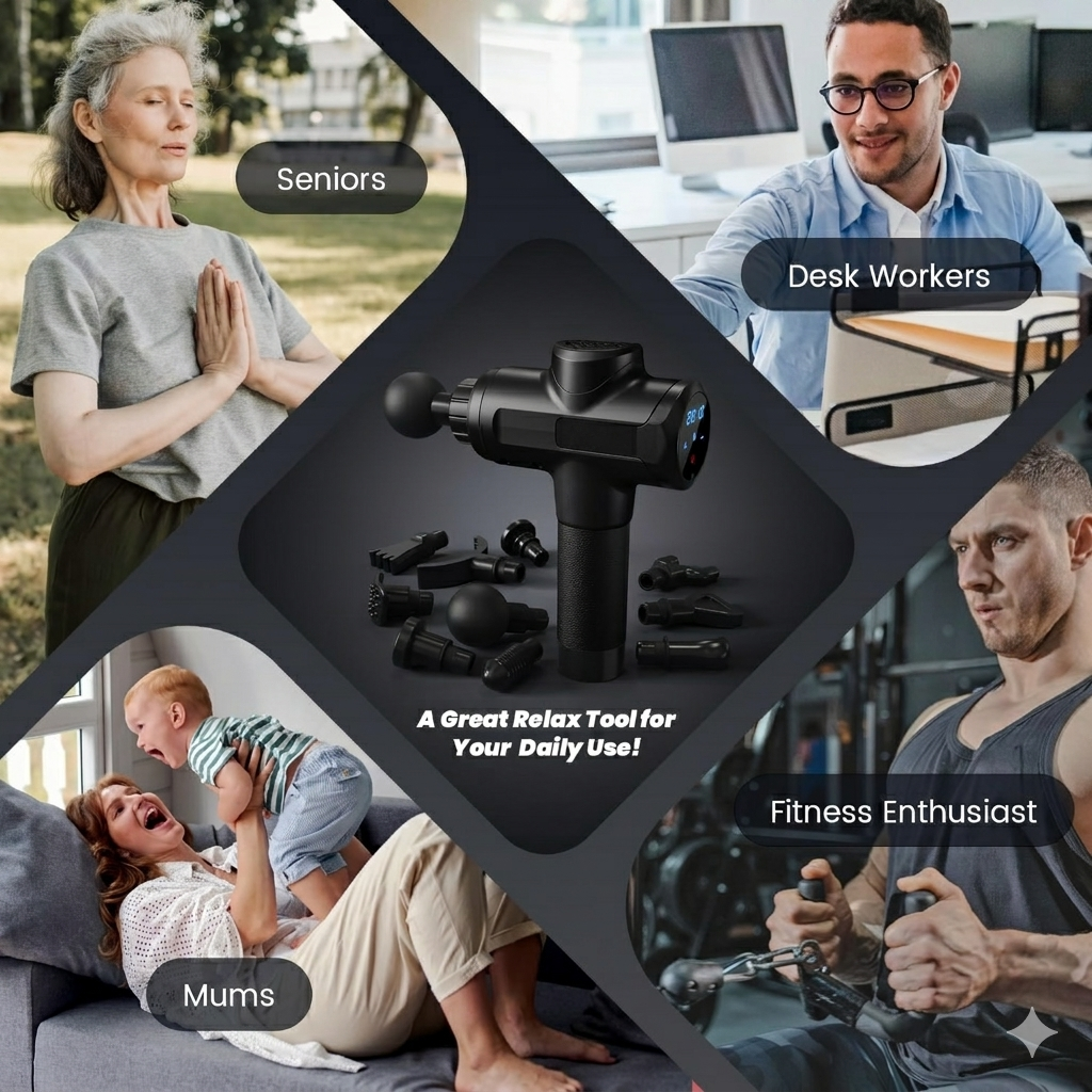 Deep Tissue Massage Gun with 20 Speed Levels – Portable Cordless Percussion Massager for Muscle Recovery, Pain Relief and Full Body Relaxation - PuriLite