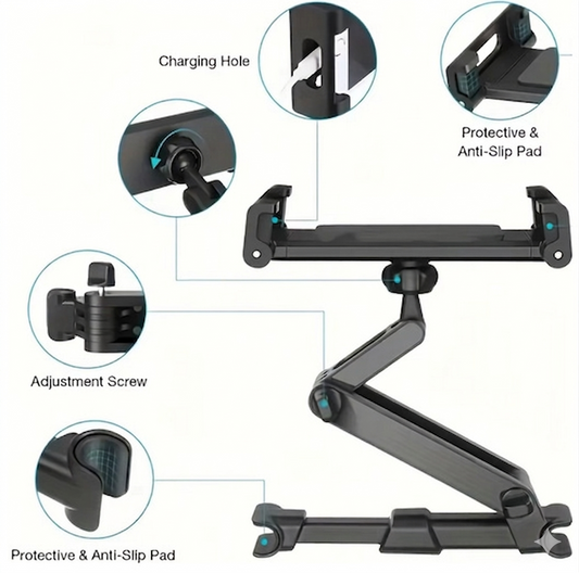 Purilite Select Universal Car Headrest Tablet Mount – 360° Adjustable Backseat Phone & Tablet Holder for Hands-Free Travel Entertainment - PuriLite