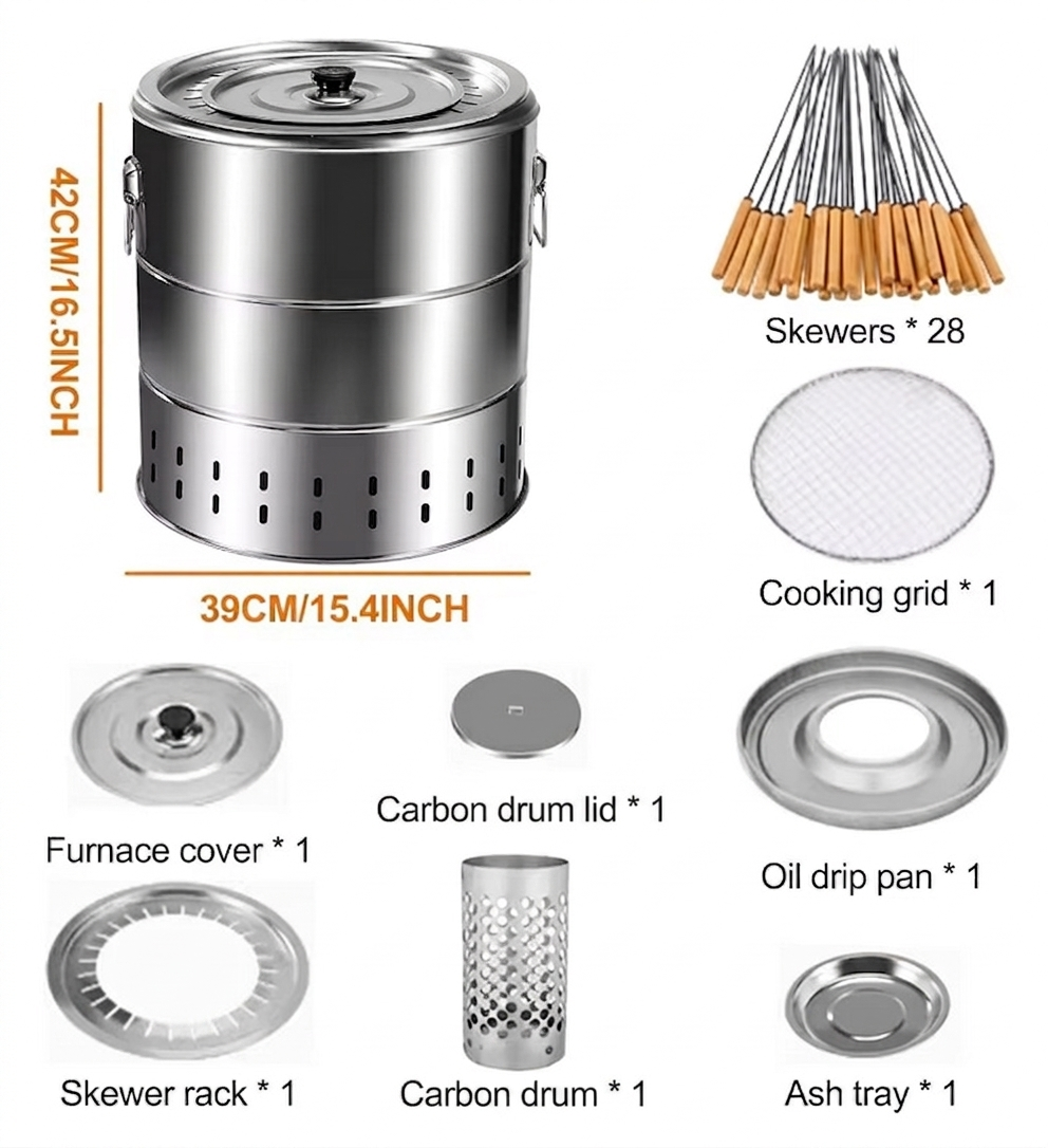 Purilite Select Stainless Steel Charcoal Grill Portable Wrap-Around BBQ Grill, Smokeless Cooking Grate for Camping and Outdoor Barbecue - PuriLite