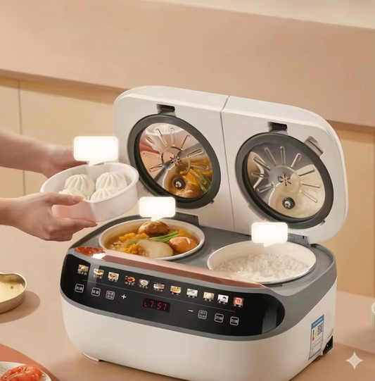 Purilite Select Double Boiler Rice Cooker 4L Multi-Function Electric Cooker with Timer, Non-Stick Inner Pot, Digital Touch Control for Rice, Soup, and Steaming