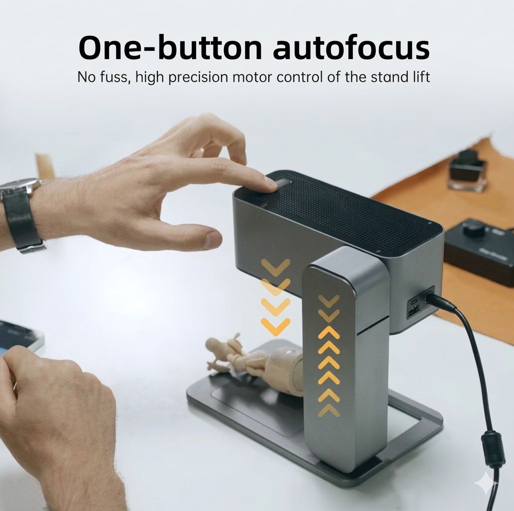 Purilite Select Portable Laser Engraving Machine – Smart Mini Engraver with Auto Focus, High Precision 0.05mm, 80x80mm Engraving Area for Wood, Leather, Plastic and DIY Projects - PuriLite