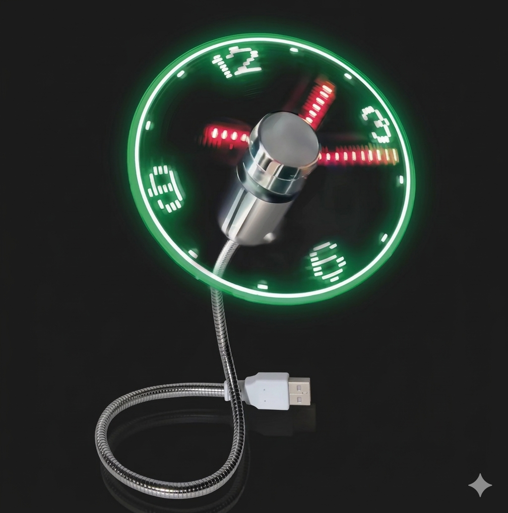 Purilite Select USB LED Clock Fan with Real-Time Temperature Display – Portable Flexible Mini Cooling Fan for Office, Travel & Home - PuriLite