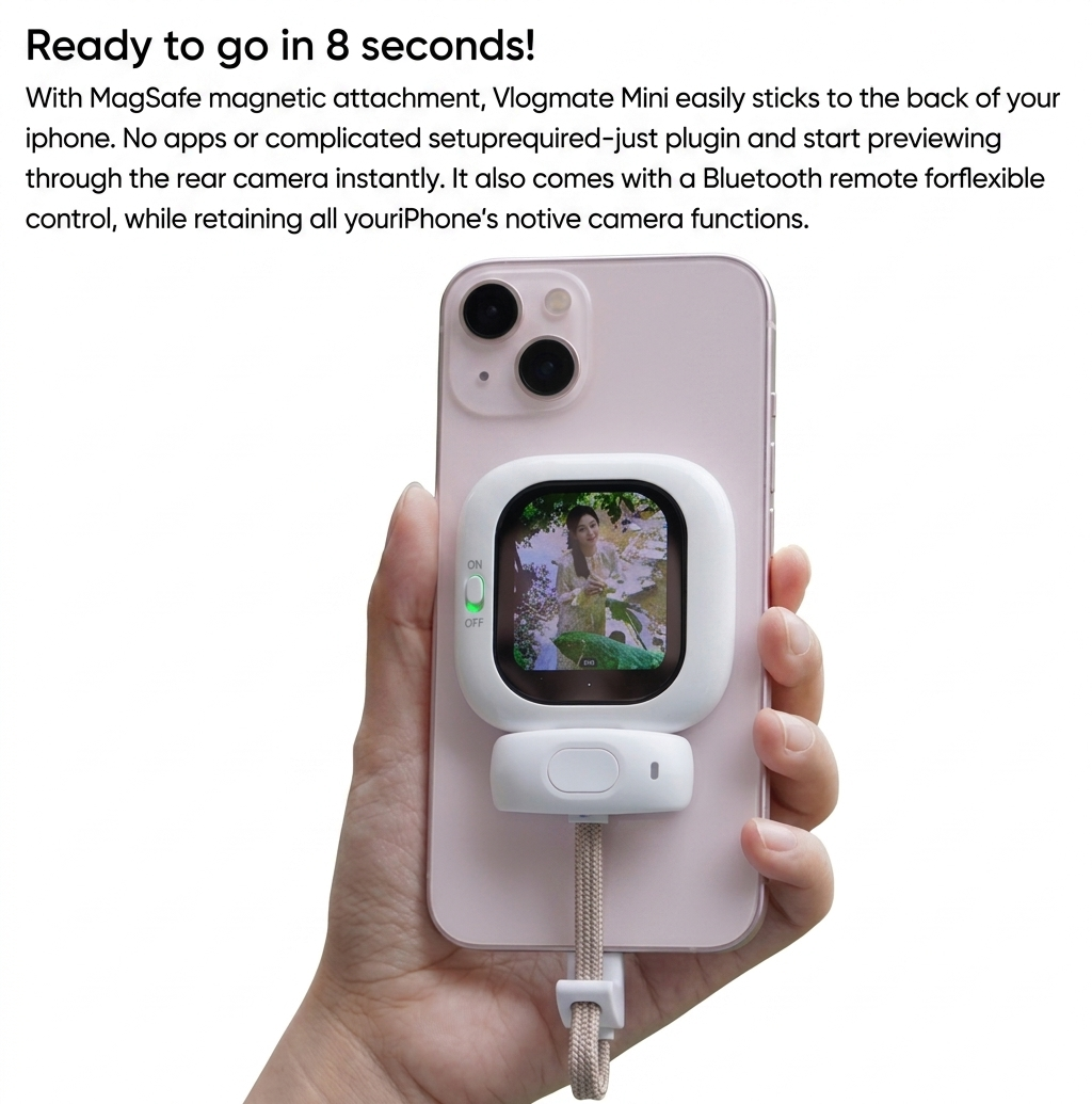 Purilite Select Mini Magnetic Selfie Monitor Screen for Smartphone Vlogging and Live Streaming – AMOLED Rear Camera Display with Bluetooth Remote Control - PuriLite