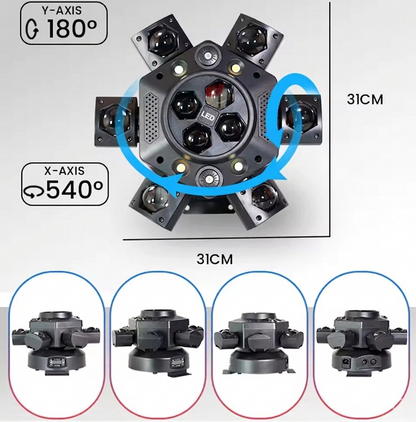 Purilite Select 150W LED Moving Head Stage Light – 6-Arm RGBW Bee Eye DJ Lighting with DMX512 Control for Club, Party & Event Effects - PuriLite