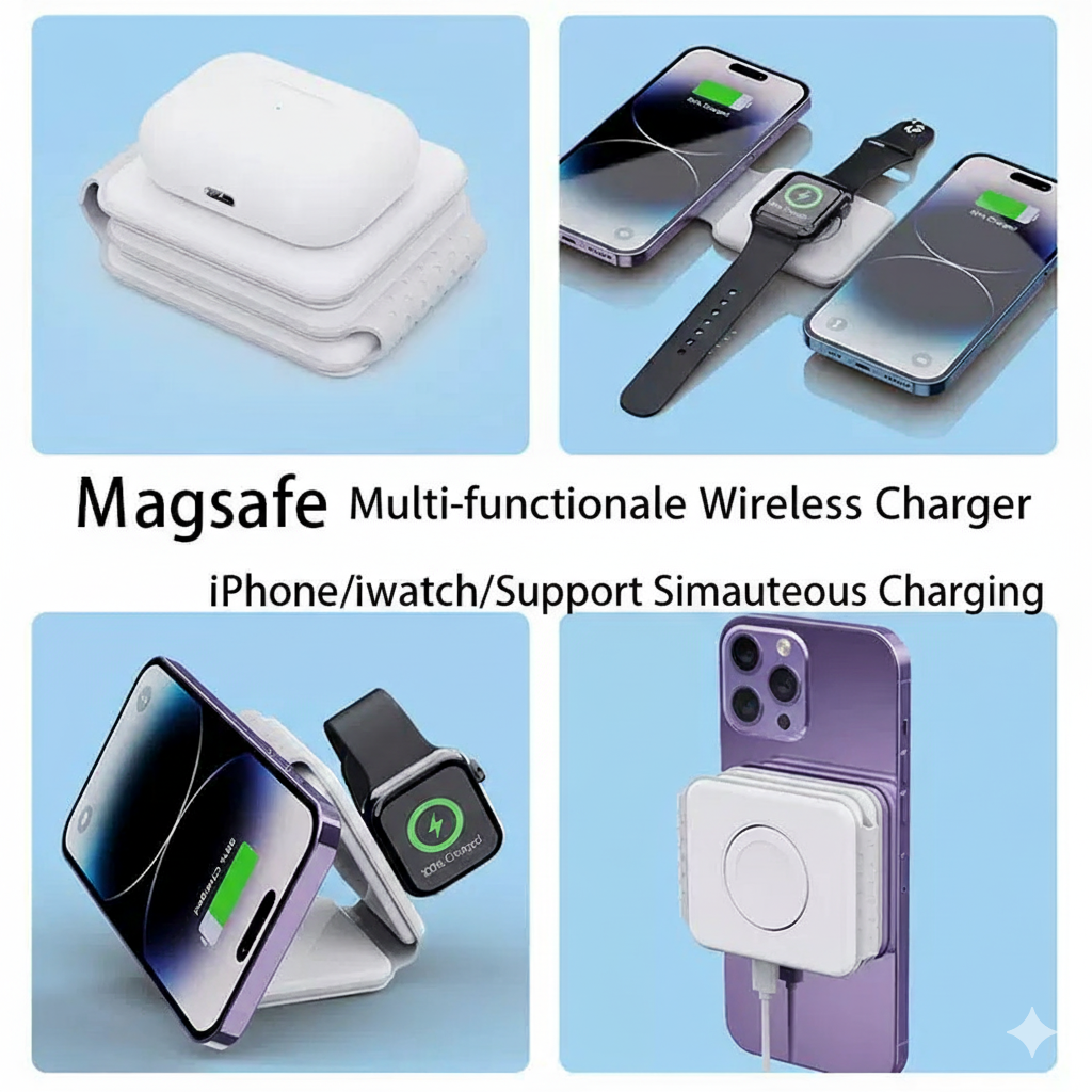 3-in-1 Wireless Charging Station – Fast Charger Dock for Phone, Smartwatch & Earbuds