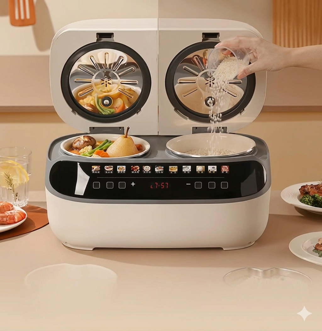 Purilite Select Double Boiler Rice Cooker 4L Multi-Function Electric Cooker with Timer, Non-Stick Inner Pot, Digital Touch Control for Rice, Soup, and Steaming - PuriLite