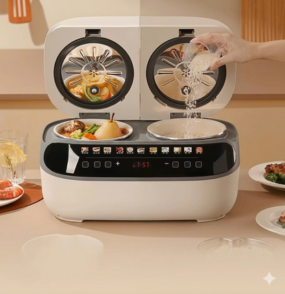Purilite Select Double Boiler Rice Cooker 4L Multi-Function Electric Cooker with Timer, Non-Stick Inner Pot, Digital Touch Control for Rice, Soup, and Steaming - PuriLite