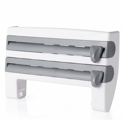 Purilite Select 4-in-1 Kitchen Paper Towel Holder Wall Mount, Adhesive Tissue Rack with Cling Film Cutter and Sauce Bottle Organizer - PuriLite