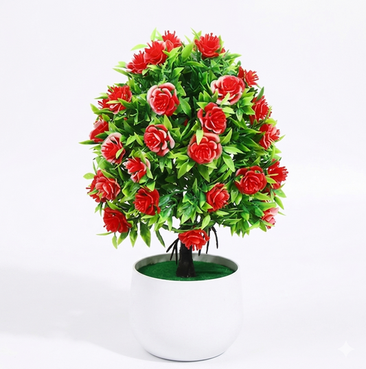 Purilite Select Artificial Rose Bonsai Potted Plant – 45 Blossom Faux Flower Tree for Home Office Table Desk Indoor Decoration - PuriLite