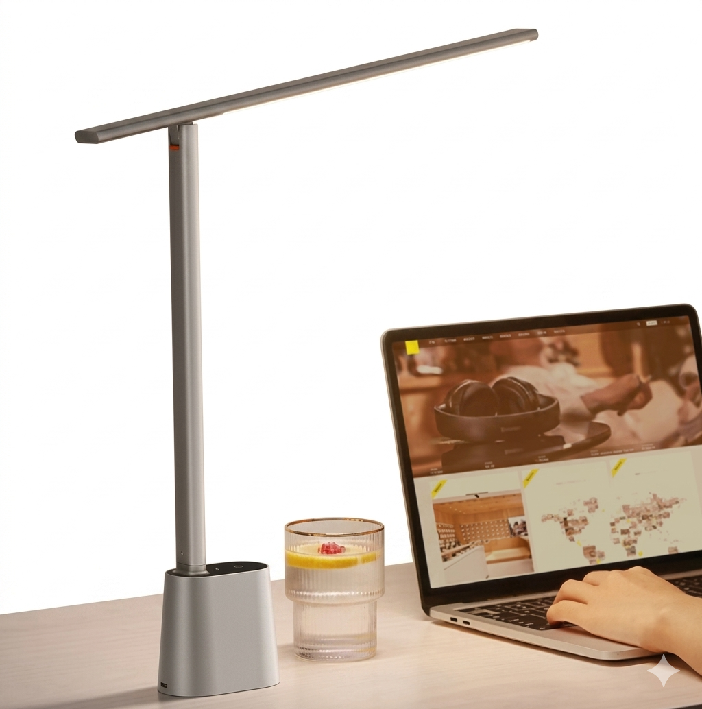 Purilite Select LED Desk Lamp Eye Protection Study Light, Dimmable Foldable Office Table Lamp with Auto Brightness Sensor, Full Spectrum LED Smart Adaptive Lighting Bedside Reading Lamp