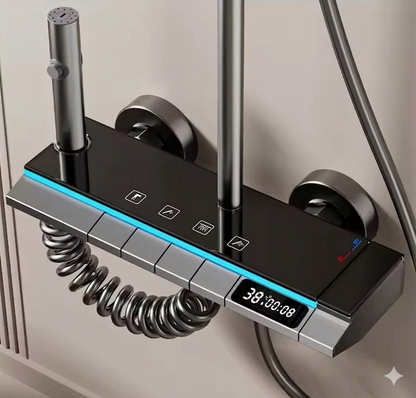 Purilite Select 4-Mode Digital Shower System with Temperature Display – Adjustable Rainfall Wall-Mounted Bathroom Shower Set with Hot and Cold Control - PuriLite