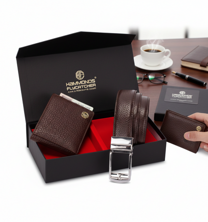 HAMMONDS FLYCATCHER Premium Men’s Gift Set: Pure Cow Leather Wallet & Belt Combo - PuriLite