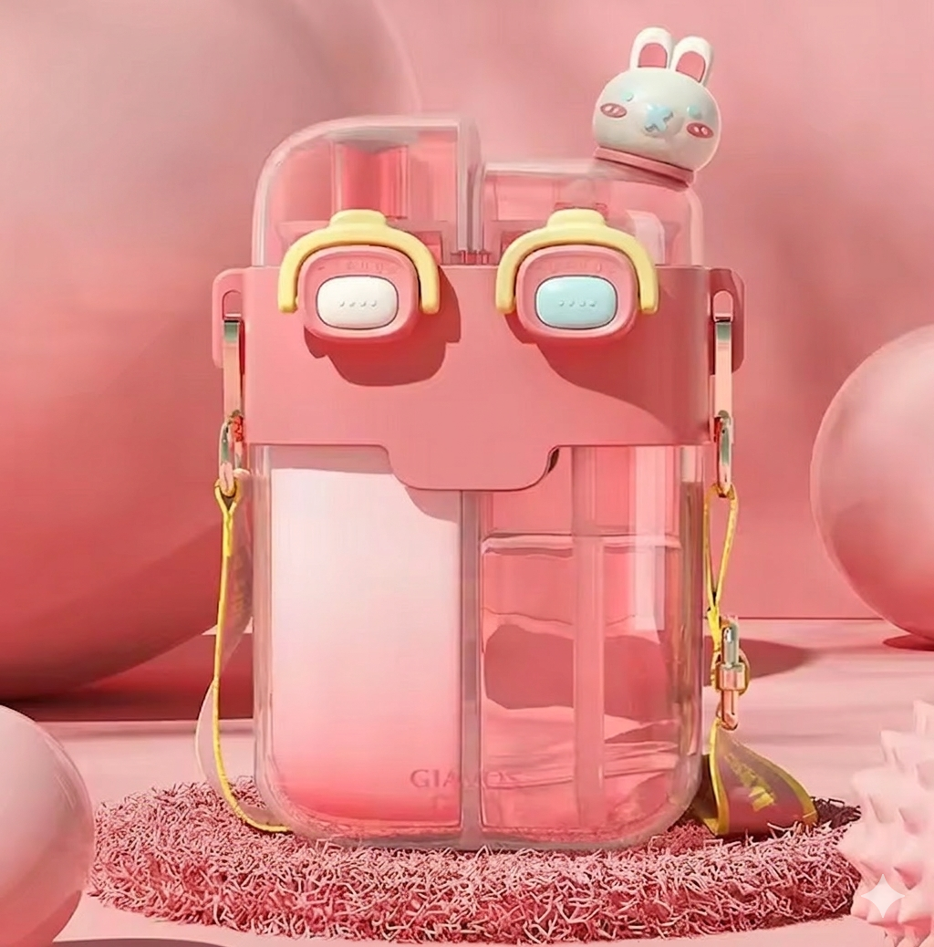 Purilite Select Kids Dual Drink Water Bottle with Straw – BPA-Free Portable Two-Compartment Water Cup with Strap for School, Travel and Outdoor Use - PuriLite