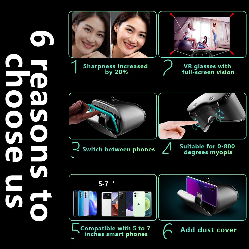 3D Virtual Reality Headset for Smartphones | Immersive VR Glasses with Adjustable Lenses